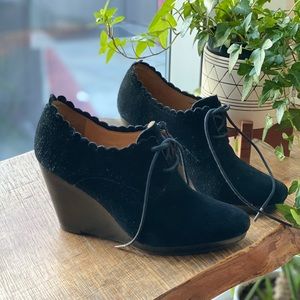 Jack Rogers Olivia Black Suede Wedge Booties